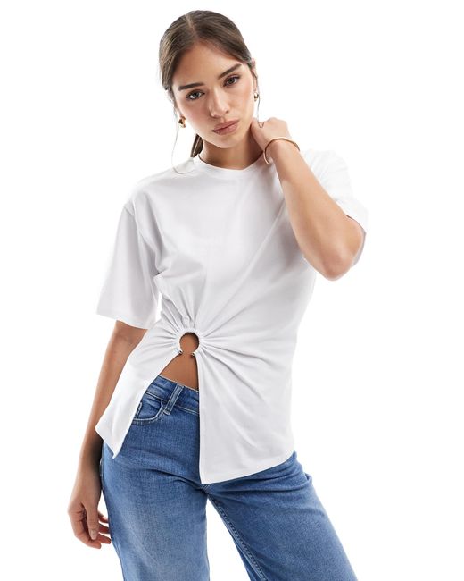 ONLY White – gerafftes t-shirt