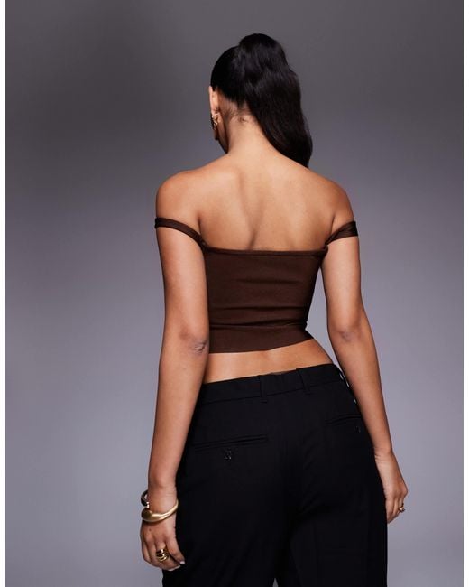 ASOS Black Bandage Off Shoulder Top With Asymmetric Hem