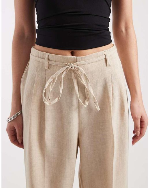 Vero Moda Natural Woven Pleat Front Tailored Trouser With Tie Waist