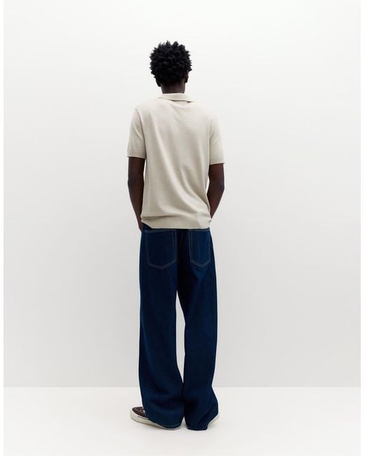 Pull&Bear Blue Short Sleeve Polo Shirt for men