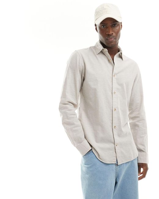 Jack & Jones White Long Sleeve Linen Shirt for men