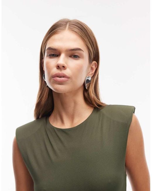 ASOS Green Slinky Sleeveless Shoulder Pad Bodysuit