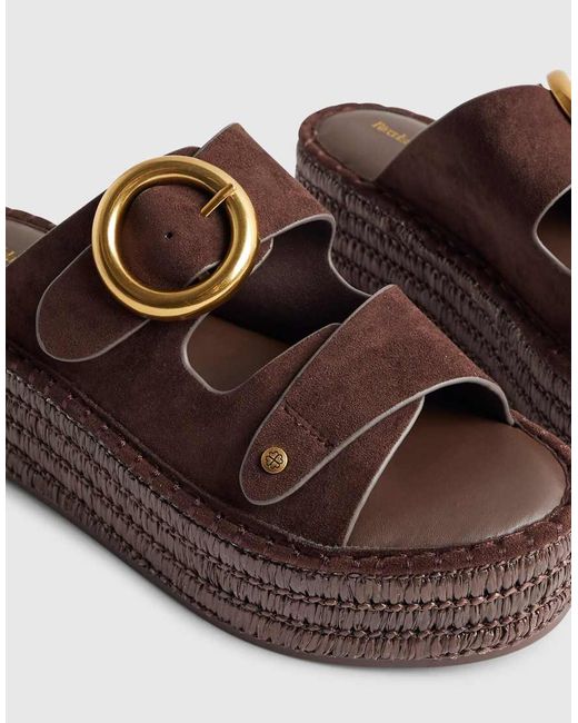 River Island Brown Ring Buckle Strap Wedge Sandals