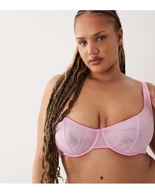 ASOS Brown Asos Design Curve Marley Sheer Mesh High Apex Balcony Underwire Bra With Picot Trim