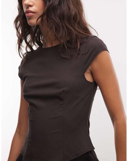 Monki Black Cap Sleeve Structured Chiffon Mini Dress