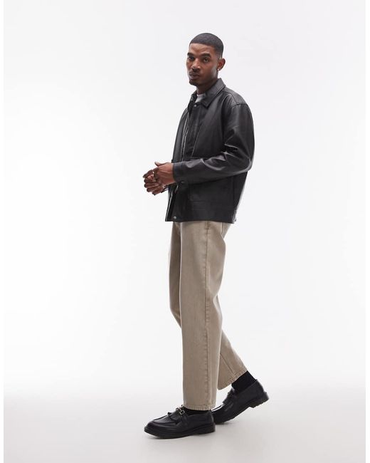 Topman Gray Faux Leather Jacket With Front Pockets for men