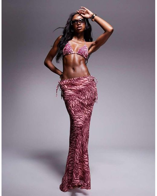 Candypants Red Zebra Polygeorgette Maxi Beach Skirt
