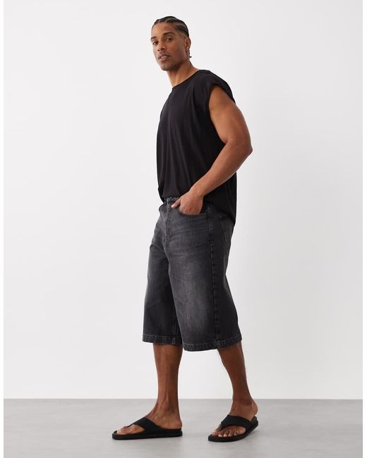 ASOS Black Longer Length Denim Jorts for men