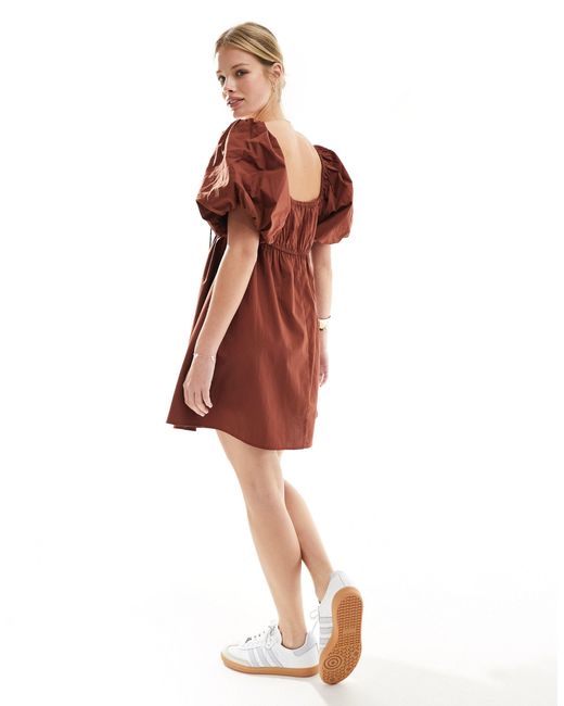 ASOS Brown Puffed Sleeve Smock Mini Dress