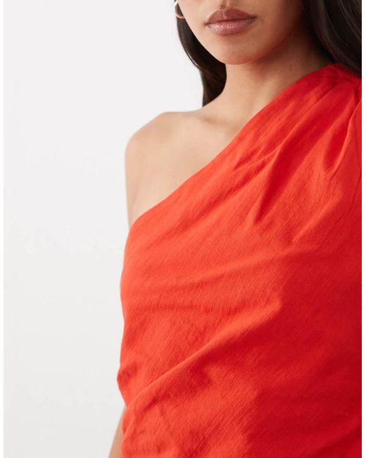 Mango Red One Shoulder Asymmetric Top