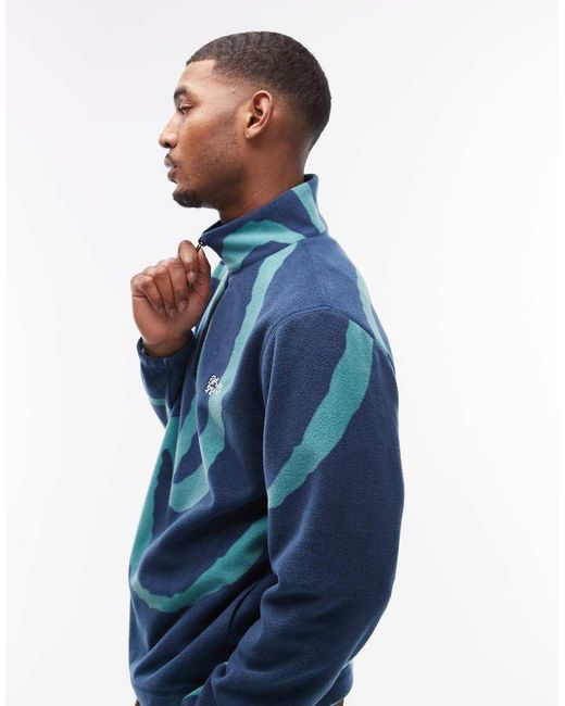 Parlez Blue Chevy Swirl Pattern 1/4 Zip Fleece for men