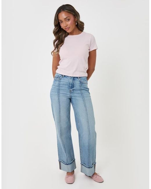 Threadbare Blue Wide Leg Turn Up Jeans