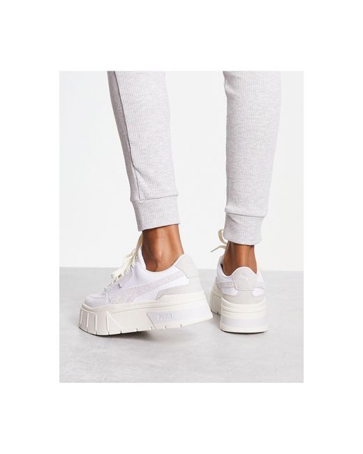 PUMA White Mayze Stack Textured Neutral Trainers