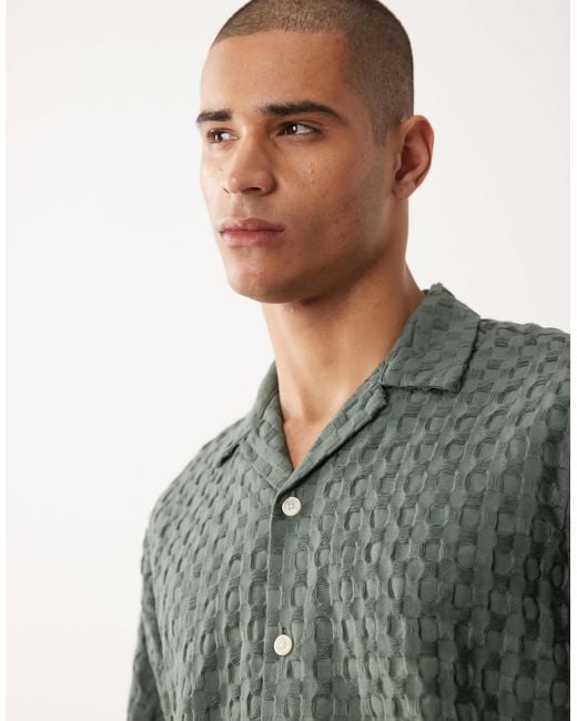 SELECTED Green Checker Textured Shirt for men