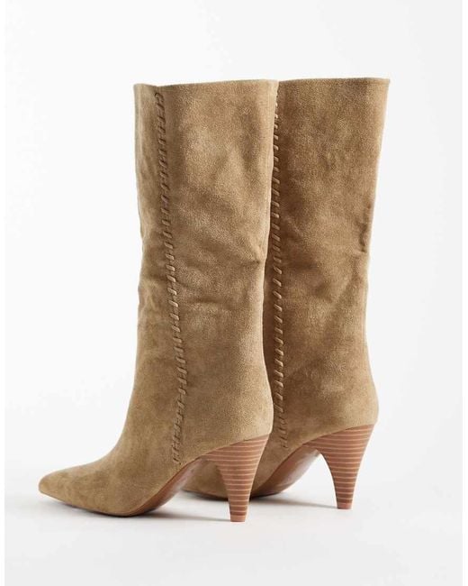 ASOS White Calliope Heeled Knee Boots With Whipstitch Detail