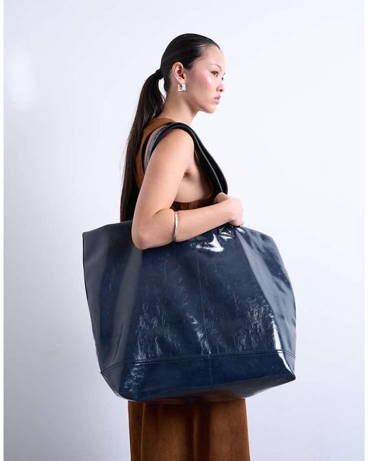 TOPSHOP Blue Troy Crinkle Tote Bag