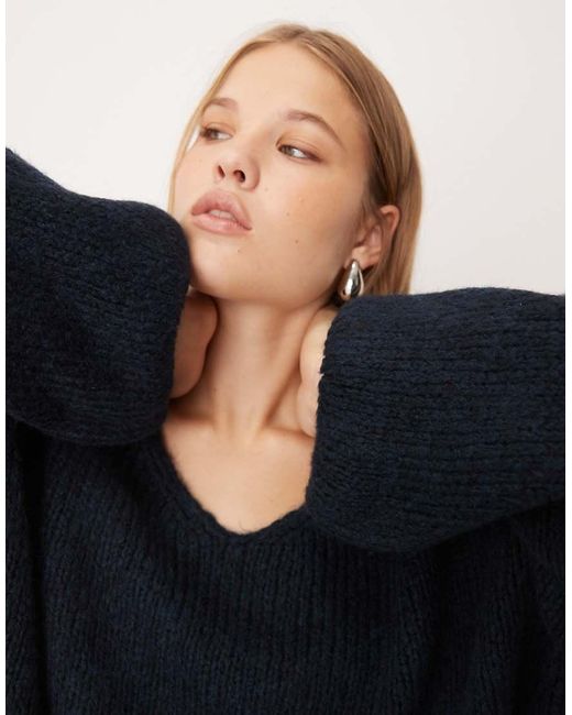 Jdy Blue Oversized Reversible Knit Jumper