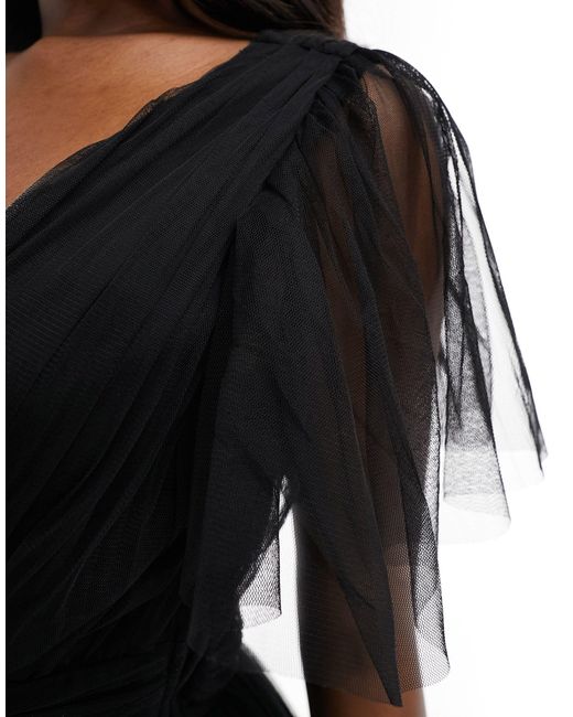 L'invitée - madison - robe mi-longue en tulle à col v LACE & BEADS en coloris Black