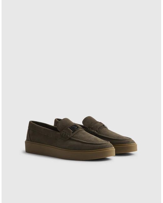 River Island Green Suede Buckle Loafers for men