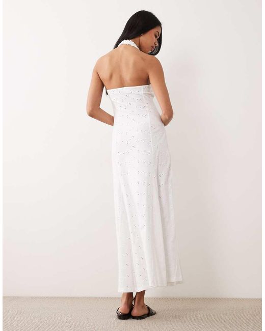 ASOS Natural Broderie Halter Midi Dress