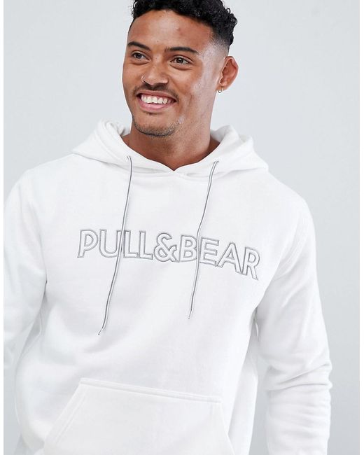 Pull&Bear White Logo Hoodie for men