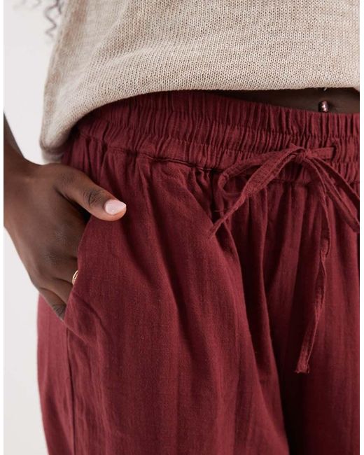 ONLY Red Wide Leg Linen Look Pants