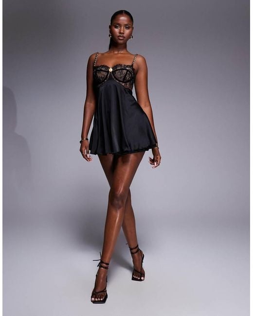 The Dolls House Blue Frenchie Open Back Lace Bralet Mini Dress