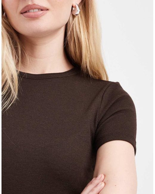 ONLY Brown Fitted Rib Knit Top