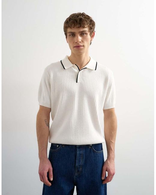 Topman White Classic Fit Knitted Rib Polo With Tipping for men