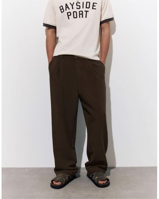 Pull&Bear Blue Tailored Fit Darted Trousers for men