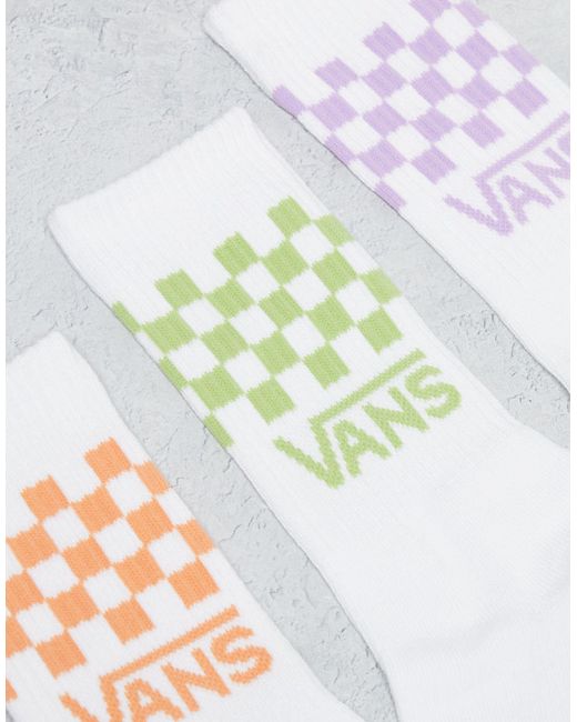 Vans White Classic Check Crew 3 Pack Socks