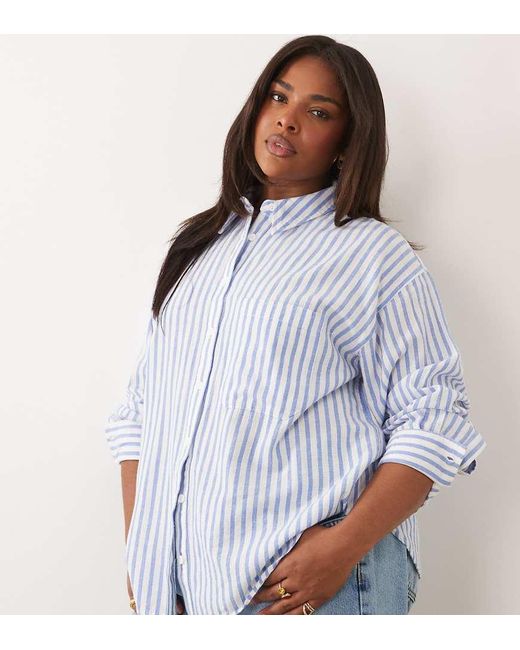 ASOS Blue Asos Design Curve Oversized Linen Blend Shirt