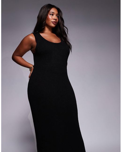 Asos design curve - robe longueur mollet en maille texturée avec encolure dégagée ASOS en coloris Black