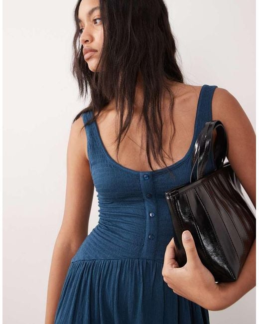 ASOS Blue Crinkle Button Through Midi Dress