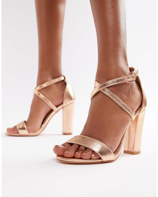 gold metallic block heel sandals