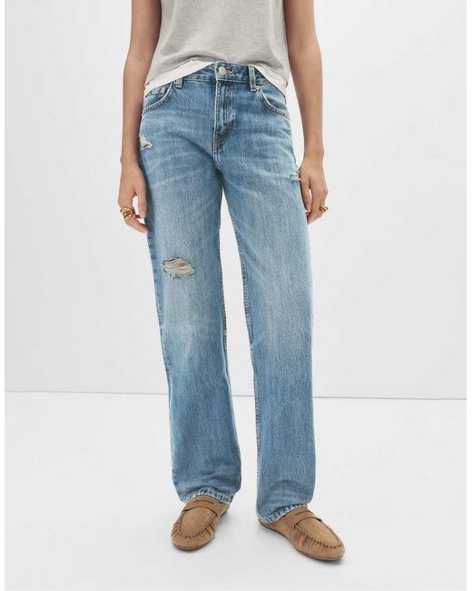 Pull&Bear Blue Mid-waist Straight-leg Jeans