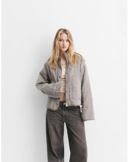 Pull&Bear Gray Oversize Quilted Jacket