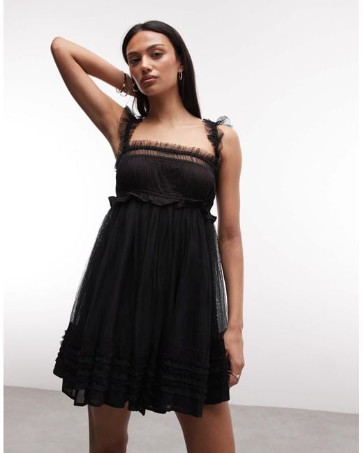 Lace Babydoll Short Black Babydoll Dress AllSaints Angela Sleeveless Lace Ruched Mini Babydoll Dress In Black