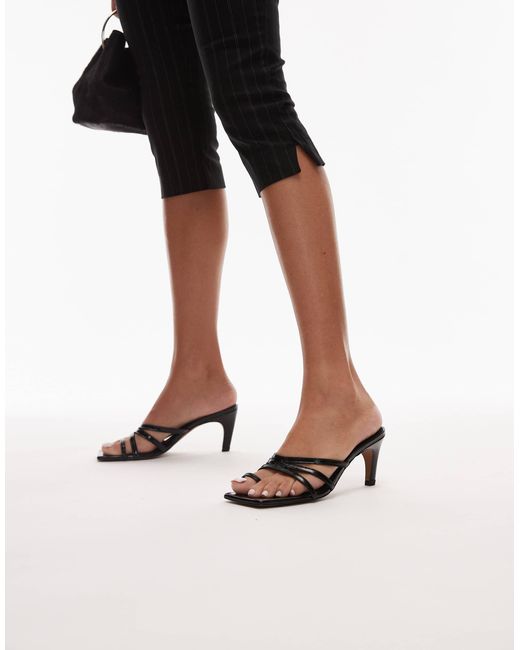 TOPSHOP Black Premium Ida Strappy Heeled Leather Sandal