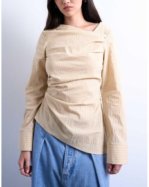TOPSHOP Blue Drape Neck Long Sleeve Top