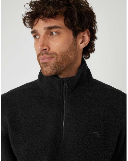 Threadbare Black Quarter Zip Borg Sweatshirt for men