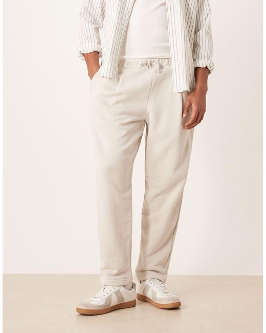 ASOS Natural Relaxed Tapered Trackies With Pleats for men