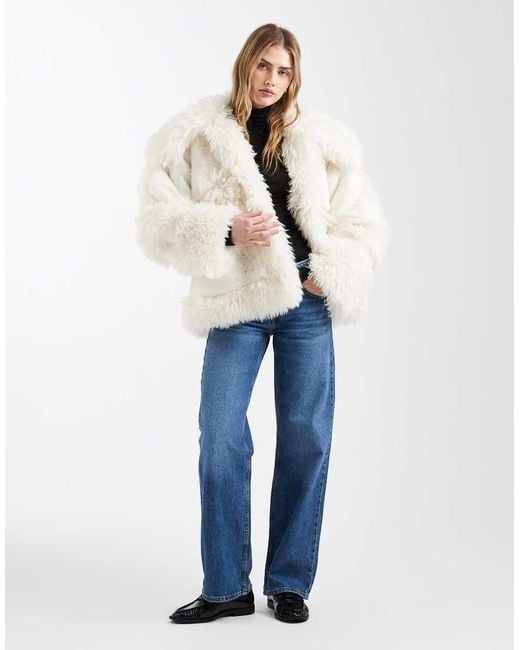 ASOS Natural Faux Fur Patched Coat