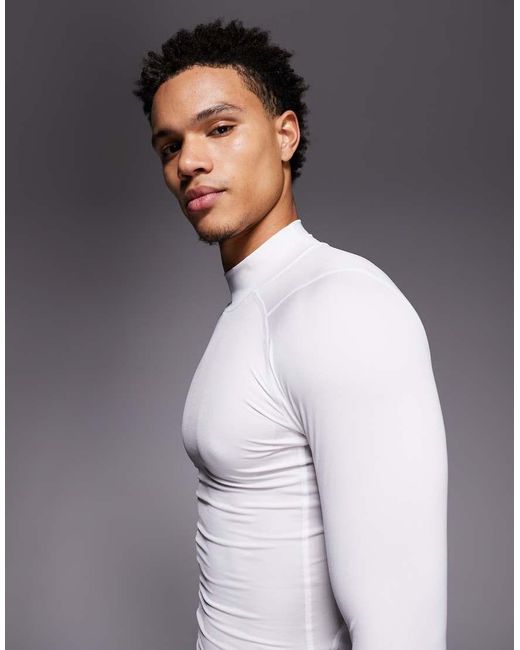 Under Armour White Heatgear Compression Mock Long Sleeve T-shirt for men