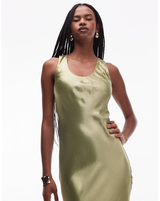 TOPSHOP White Racer Neck Satin Bias Maxi Dress