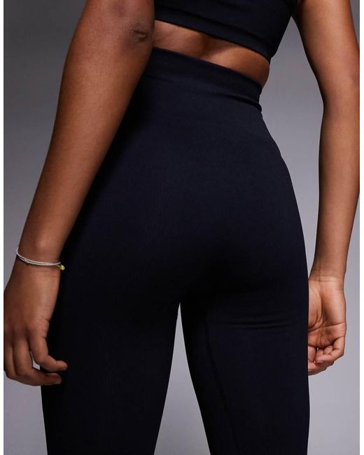 4505 Black Tall Seamless Baby Rib High Waist Gym Leggings