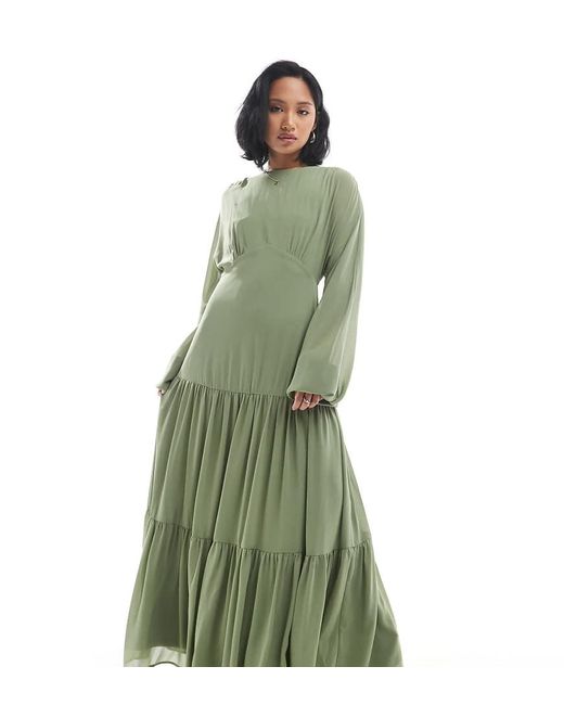 TFNC London Green Bridesmaid Chiffon Maxi Dress With Tiered Skirt