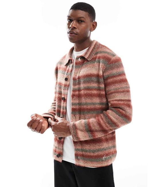 River Island Red Brushed Stripe Cardigan for men