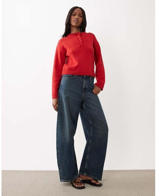 ASOS Red Knitted Henley Jumper