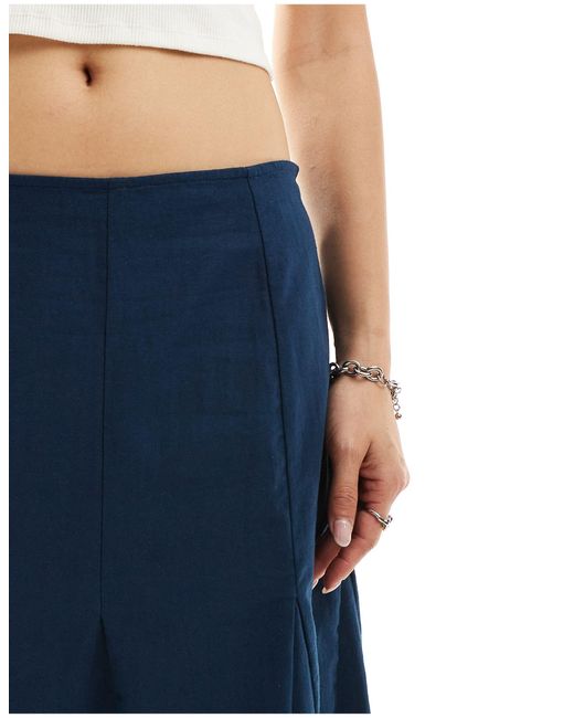 Motel Blue Godet Detail Linen Knee Length Skirt